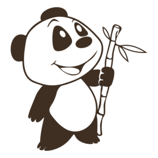 Happy Panda Holding Bamboo Decal (Brown)